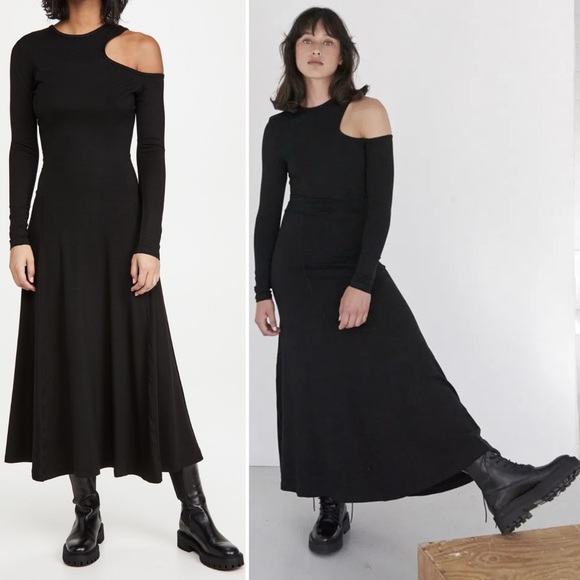 Ninety Percent Women’s Small Black Stretch Tencel Cut Out Punk Skater Long Dress - Picture 1 of 7
